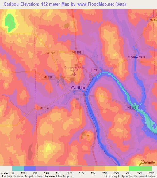 Caribou,US Elevation Map