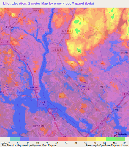 Eliot,US Elevation Map