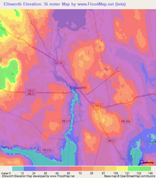 Ellsworth,US Elevation Map