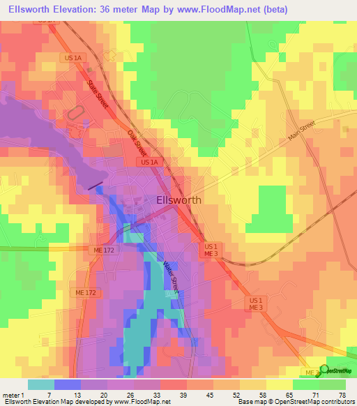 Ellsworth,US Elevation Map