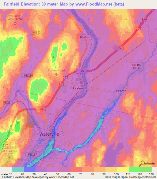 Fairfield,US Elevation Map