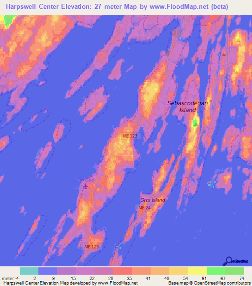 Harpswell Center,US Elevation Map