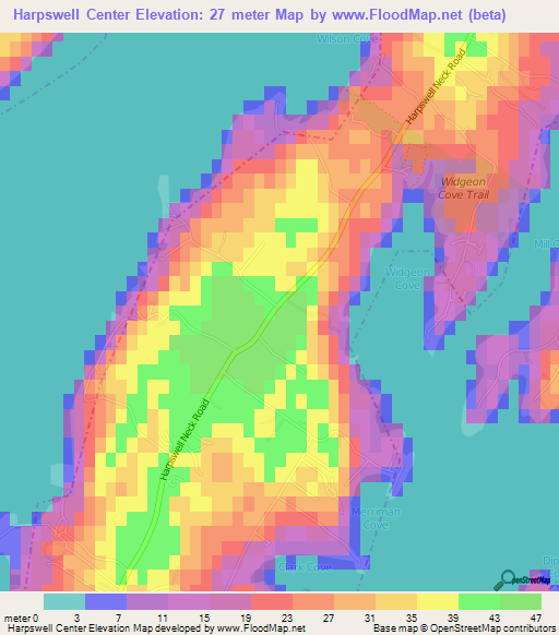 Harpswell Center,US Elevation Map