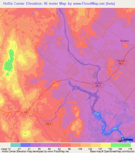 Hollis Center,US Elevation Map