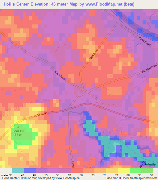 Hollis Center,US Elevation Map