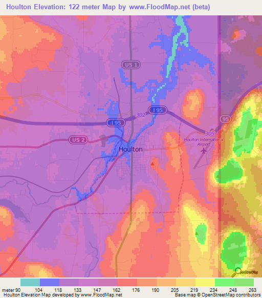 Houlton,US Elevation Map