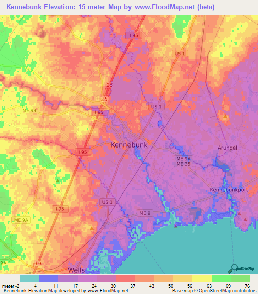 Kennebunk,US Elevation Map