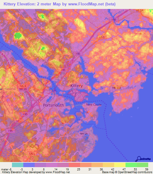 Kittery,US Elevation Map