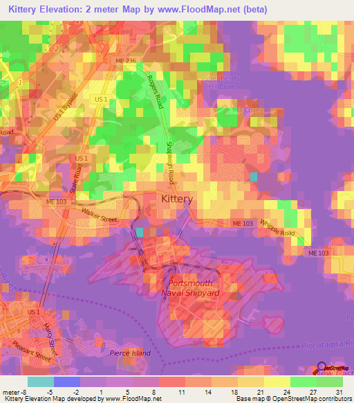 Kittery,US Elevation Map