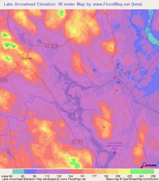 Lake Arrowhead,US Elevation Map