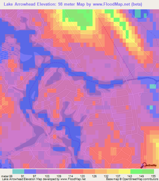 Lake Arrowhead,US Elevation Map