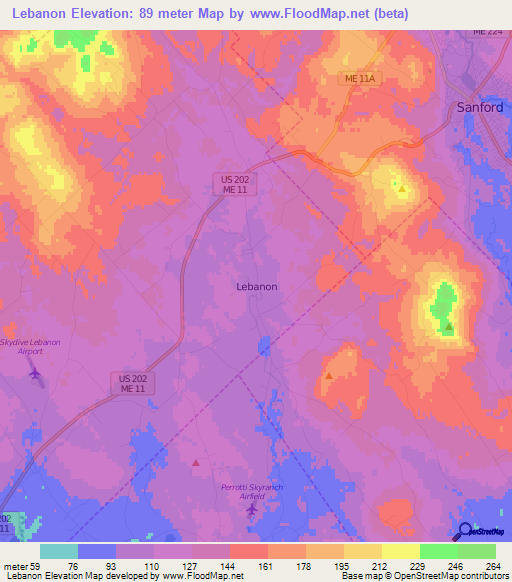 Lebanon,US Elevation Map