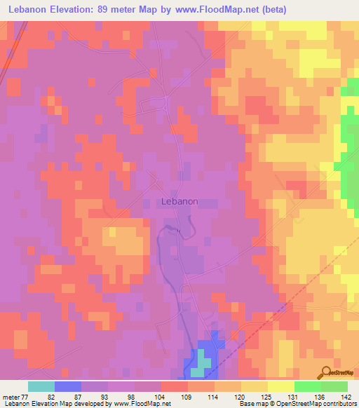 Lebanon,US Elevation Map