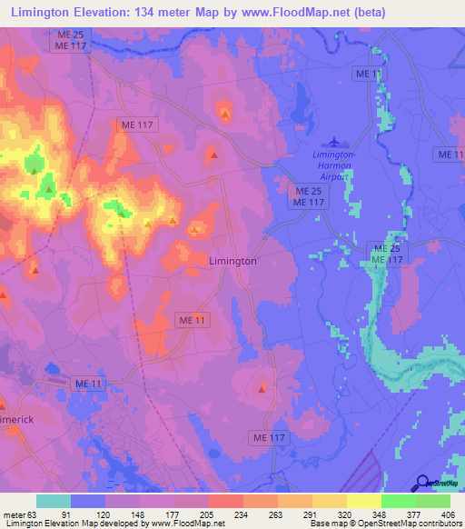 Limington,US Elevation Map