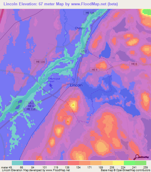 Lincoln,US Elevation Map