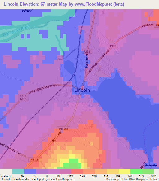 Lincoln,US Elevation Map