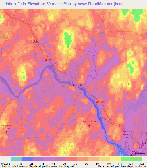 Lisbon Falls,US Elevation Map