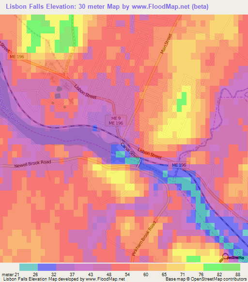 Lisbon Falls,US Elevation Map