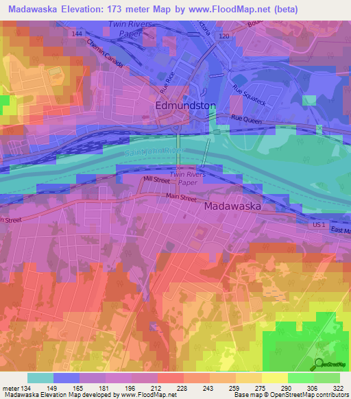 Madawaska,US Elevation Map