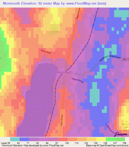 Monmouth,US Elevation Map