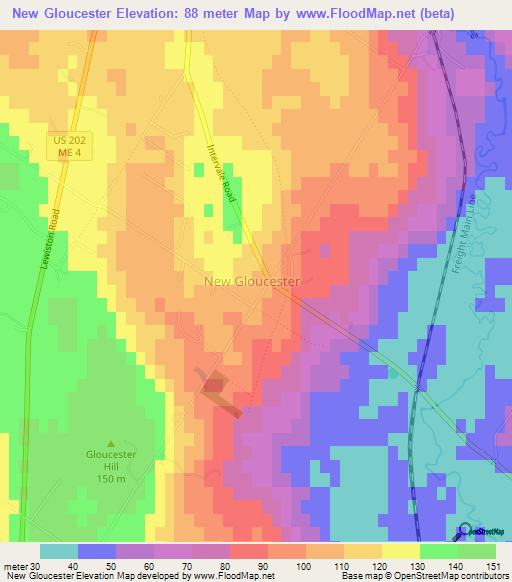 New Gloucester,US Elevation Map