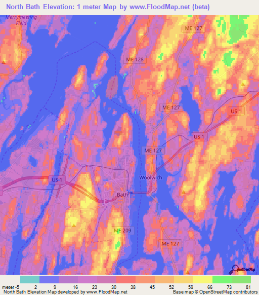 North Bath,US Elevation Map