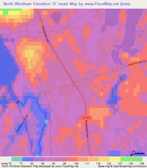 North Windham,US Elevation Map