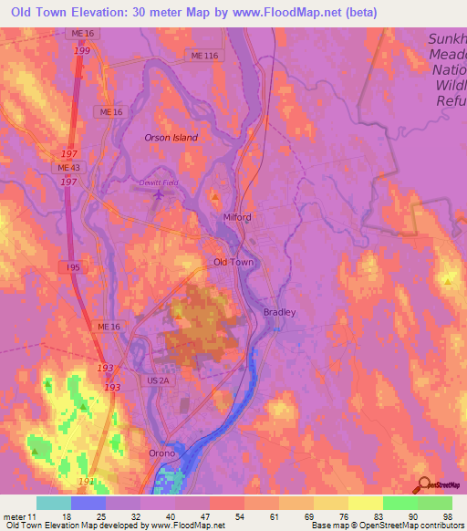 Old Town,US Elevation Map