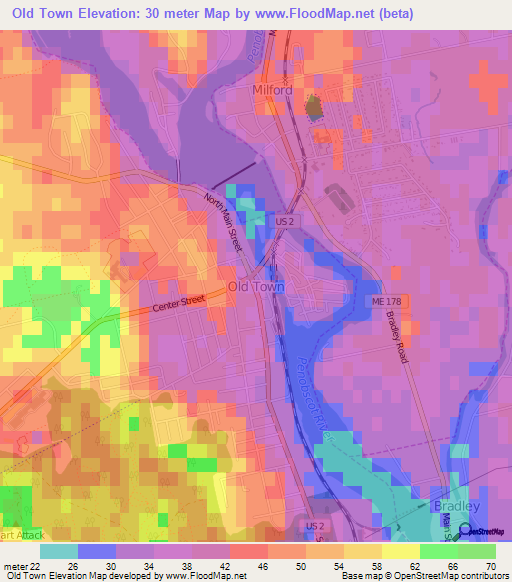 Old Town,US Elevation Map