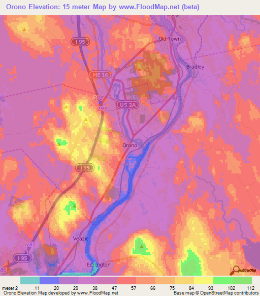 Orono,US Elevation Map