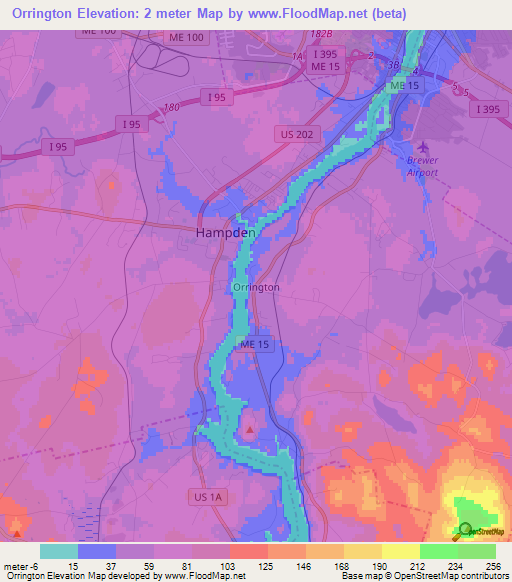 Orrington,US Elevation Map