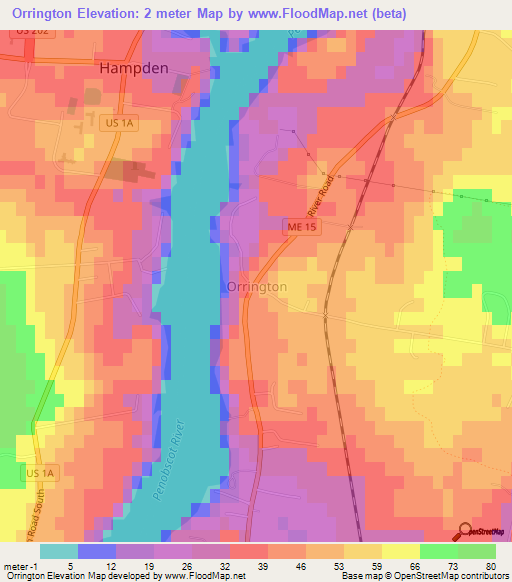 Orrington,US Elevation Map