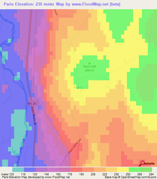 Paris,US Elevation Map