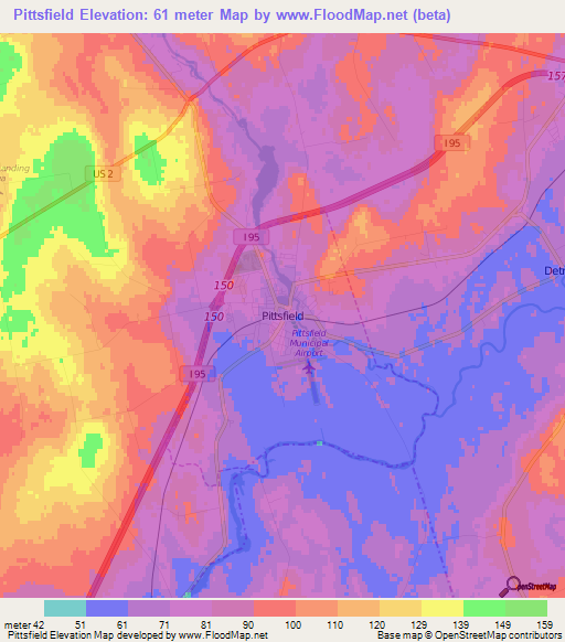 Pittsfield,US Elevation Map