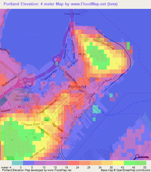 Portland,US Elevation Map