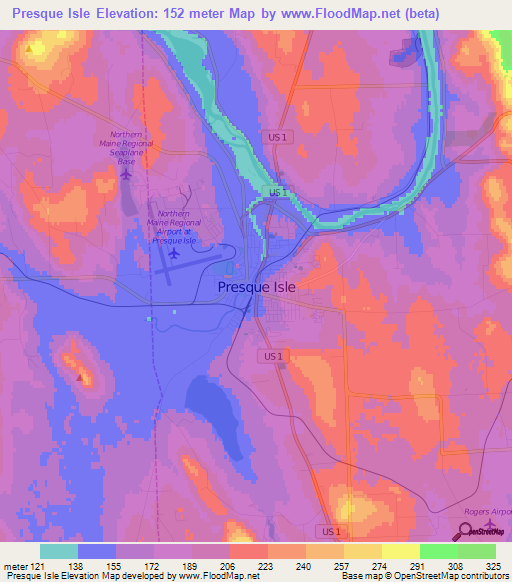 Presque Isle,US Elevation Map