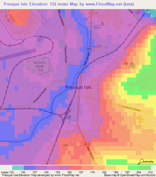 Presque Isle,US Elevation Map