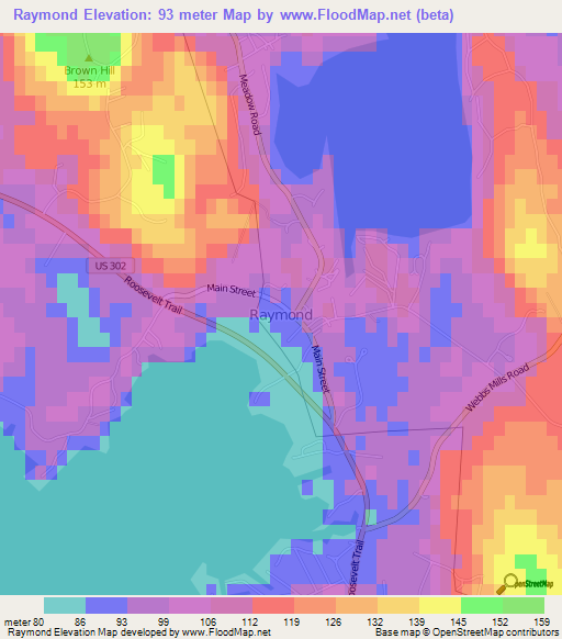 Raymond,US Elevation Map