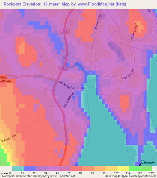 Rockport,US Elevation Map