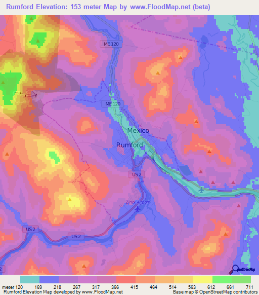 Rumford,US Elevation Map