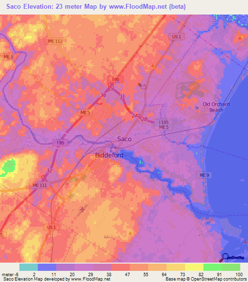 Saco,US Elevation Map