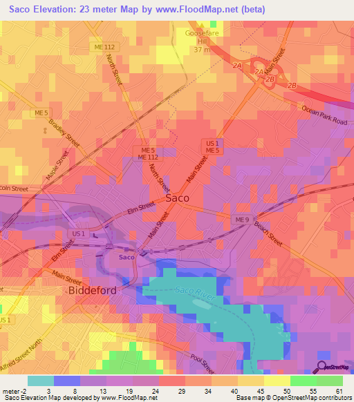 Saco,US Elevation Map