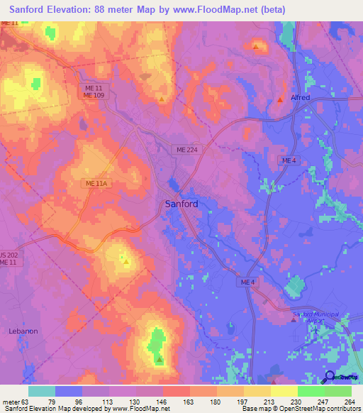 Sanford,US Elevation Map