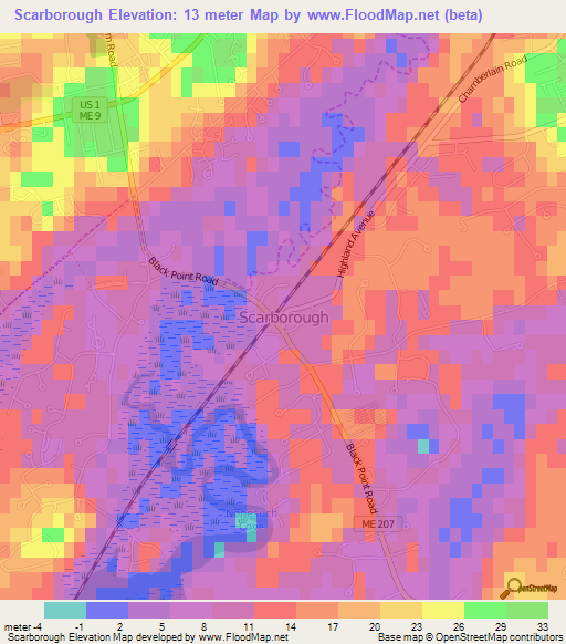 Scarborough,US Elevation Map