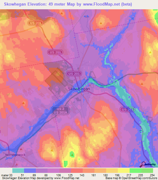 Skowhegan,US Elevation Map