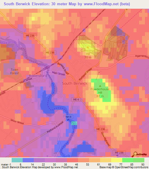 South Berwick,US Elevation Map