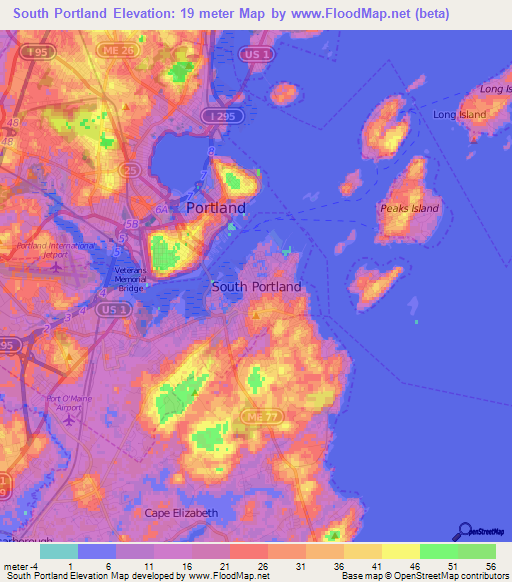 South Portland,US Elevation Map