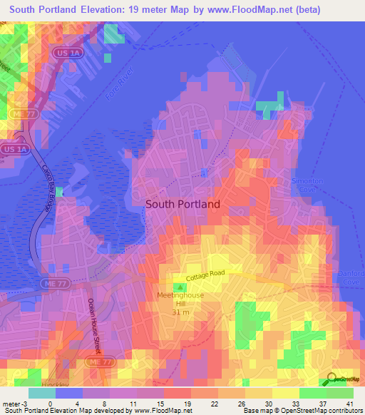 South Portland,US Elevation Map