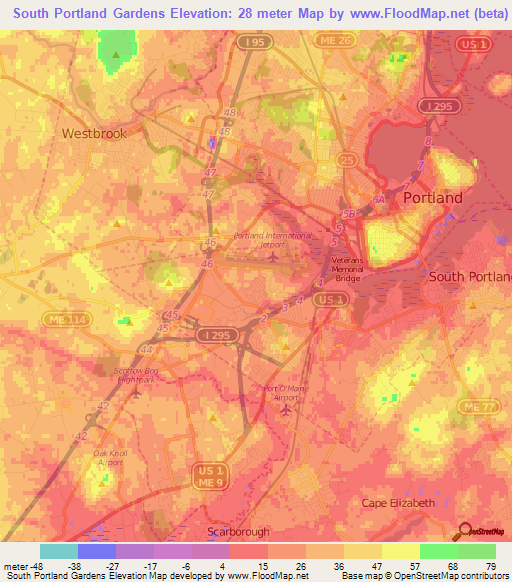 South Portland Gardens,US Elevation Map