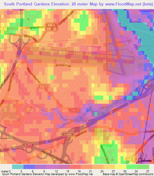 South Portland Gardens,US Elevation Map